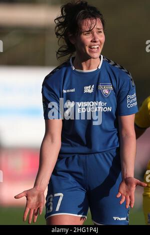 DURHAM, Royaume-Uni JAN 16th Durham Women's Liz Ejupi réagit lors du match de championnat féminin FA entre Durham Women FC et Crystal Palace au château de Maiden, Durham City, le dimanche 16th janvier 2022.(Credit: Mark Fletcher | MI News) Credit: MI News & Sport /Alay Live News Banque D'Images