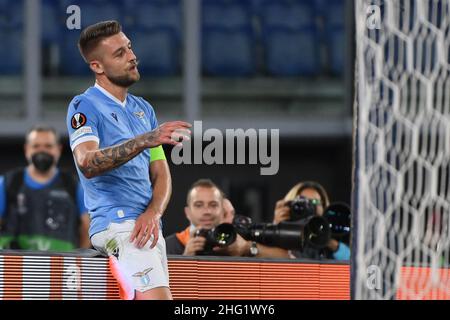 Alfredo Falcone / Lapresse 30 septembre 2021 Rome, Italie Sport Soccer Lazio - Lokomotiv Mosca - UEFA Europa League 2021/2022 - Stade olympique de Rome sur le pic: Sergej Milinkovic Savic Banque D'Images