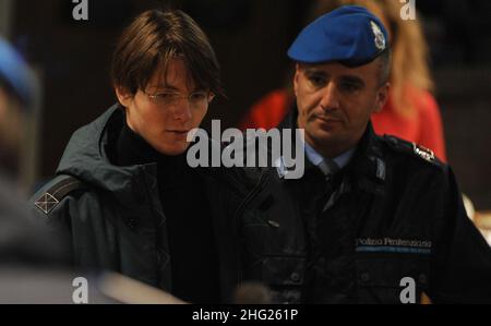 Accusé Raffaele Sollecito photographié lors de la quatrième audience du procès pour meurtre de Meredith Kercher, Italie Banque D'Images