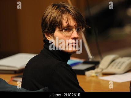 Accusé Raffaele Sollecito photographié lors de la quatrième audience du procès pour meurtre de Meredith Kercher, Italie Banque D'Images