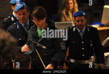 Accusé Raffaele Sollecito photographié lors de la quatrième audience du procès pour meurtre de Meredith Kercher, Italie Banque D'Images