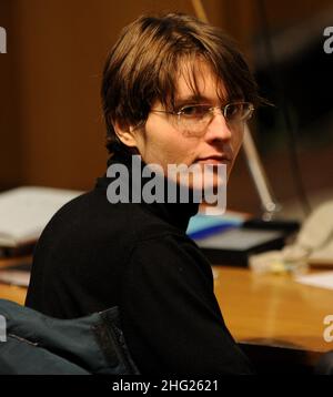 Accusé Raffaele Sollecito photographié lors de la quatrième audience du procès pour meurtre de Meredith Kercher, Italie Banque D'Images