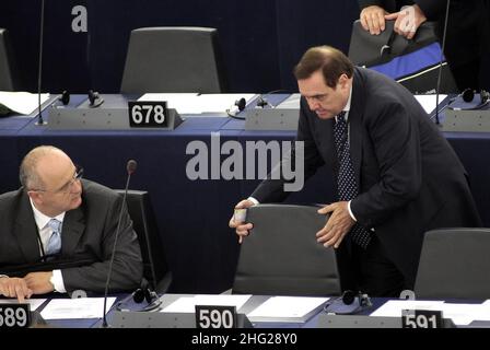 Clemente Mastella est photographiée lors d'une conférence de presse au Parlement européen à Strasbourg, France Banque D'Images