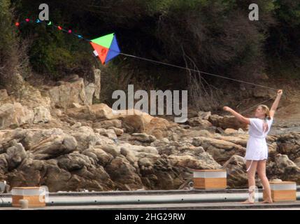 Barbara Berlusconi avec son mari Giorgio Valaguzza et son petit fils Alessandro pendant leurs vacances à Villa Certosa, Porto Rotondo, Sardaigne. Banque D'Images