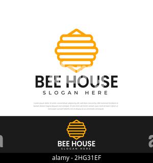 Illustration de l'icône du modèle de vecteur de conception de logo de Bee House. Panneau de maison d'icône de maison d'abeille et abeilles Illustration de Vecteur