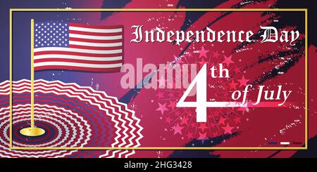 Happy 4th of July USA Independence Day carte de vœux avec affiche de bannière drapeau national américain Illustration de Vecteur