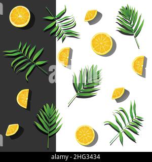 Orange Lemons slice on Check damied concept créatif répétition pattern fond vectoriel transparent illustration thème d'été Illustration de Vecteur