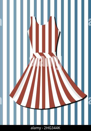 Robe rayée rouge et blanche rayures bleu fond Illustration de Vecteur