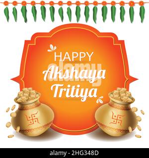 Happy Akshaya Festival Tritiya affiche bannière Accueil arrière-plan.Suspendre le texte de décoration en hindi traduction: ' Akshaya Tritiya ' printemps annuel Illustration de Vecteur