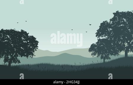 Vue fantastique sur la nature depuis l'extérieur de la ville avec des arbres très luxuriants tout autour Illustration de Vecteur
