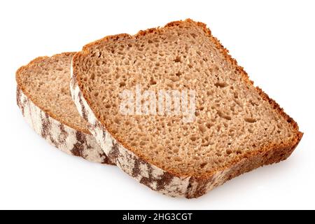 Deux tranches de pain de seigle isolées sur blanc. Banque D'Images