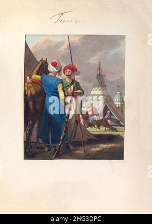 Lithographie de la cavalerie régulière turque: Kapıkulu Suvarileri Ocagı (littéralement la terre des cavalrymen des esclaves de la porte).1910 Banque D'Images