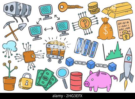 collections de jeux de crypto-caniche à la main de crypto-monnaie avec illustration vectorielle plate de style vectoriel Banque D'Images