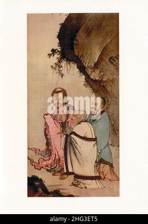 Peinture médiévale japonaise : les trois fondateurs par Kano Motonobu.Reproduction de l'illustration du livre 1912 Banque D'Images