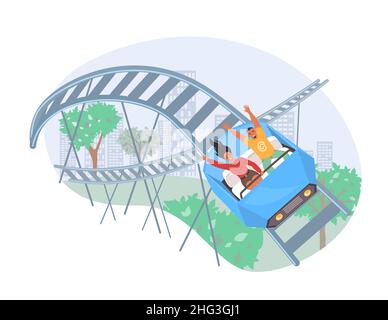 Personnes qui voyagent sur des montagnes russes, illustration vectorielle.Parc d'attractions du parc d'expositions.Divertissement, activités de loisirs Illustration de Vecteur