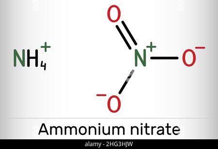 Nitrate d'ammonium, molécule NH4NO3.C'est le sel d'ammonium de l'acide nitrique.Utilisé pour fabriquer des engrais et des explosifs, dans la production d'antibiotiques et de levure.SK Illustration de Vecteur
