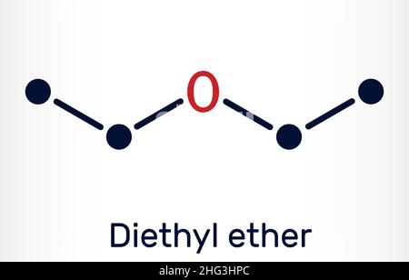 Éther diéthylique, molécule d'éther éthylique.C'est un éther dans lequel l'atome d'oxygène est lié à deux groupes d'éthyle.Formule chimique du squelette.Illustrateur vectoriel Illustration de Vecteur