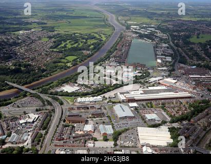 Vue aérienne de Preston Marina depuis l'est en regardant vers l'ouest depuis le centre-ville Banque D'Images