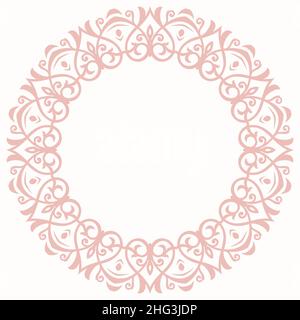 Cadre rond vectoriel oriental avec éléments roses arabesques et floraux.Bordure rose fleurie avec motif vintage.Carte de vœux avec emplacement pour le texte Illustration de Vecteur