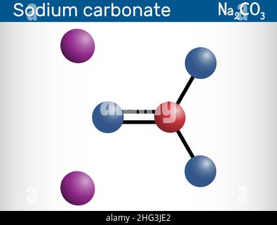 Carbonate de sodium, Na2CO3, carbonate de natrium, soda de lavage, molécule de carbonate de soude.Il s'agit du sel disodique de l'acide carbonique, du sel de sodium organique, du carbonate Illustration de Vecteur