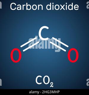 Dioxyde de carbone, molécule CO2.Il s'agit de l'anhydride carbonique, composé à un carbone dans lequel le carbone est attaché à chaque atome d'oxygène par double liaison.Structure Illustration de Vecteur