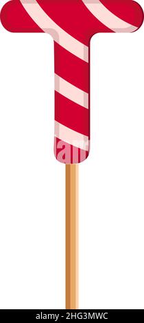 Lettre T de sucettes rouges et blanches à rayures.Police ou décoration festive pour les vacances ou la fête.Illustration vectorielle plate Illustration de Vecteur