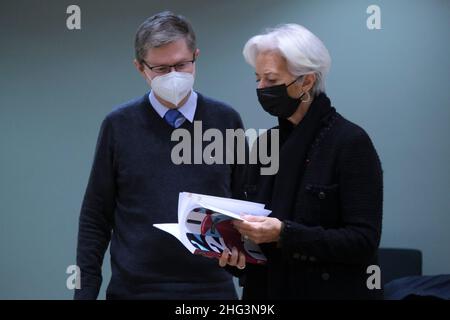 Présidente de la Banque centrale européenne (BCE) Christine Lagarde lors de la réunion des ministres européens des Finances à Bruxelles, Belgique.18th janvier 2022.Crédit: ALEXANDROS MICHAILIDIS/Alamy Live News Banque D'Images