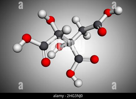 Acide hydroxycitrique, molécule HCA.Il est dérivé de l'acide citrique.Modèle moléculaire.3D rendu.Illustration Banque D'Images