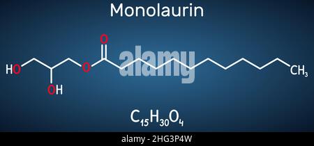 Monolaurine, monolaurate de glycérol, molécule de laurate de glycéryle.Il est monoglyceride et dodécanoate, utilisé comme surfactant dans les cosmétiques.Chimie structurelle Illustration de Vecteur