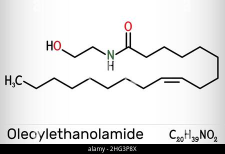 Oléoyléthanolamide, oléoyl éthanolamide, molécule d'OEA.C'est l'éthanolamide de l'acide oléique, analogue monoinsaturé de l'endocannabinoïde anandamide.Skele Illustration de Vecteur