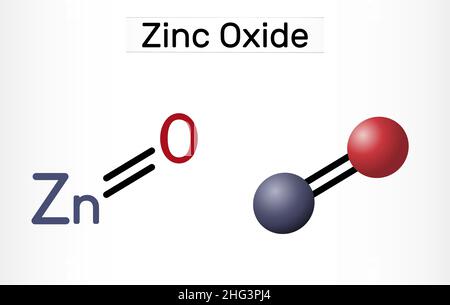 Oxyde de zinc, molécule ZnO.Il s'agit d'un composé inorganique, ingrédient minéral de diverses préparations pharmacologiques.Formule chimique structurale, molécule Illustration de Vecteur