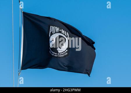 POW-Mia Flag Waves dans le vent Banque D'Images