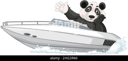 Panda sur un hors-bord en dessin animé Illustration de Vecteur