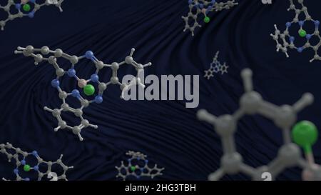Bore Subphthalocyanine Chloride science molécule ou atome Résumé contexte structure médicale 3D illustration du rendu Banque D'Images