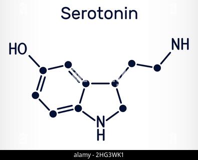 Molécule de sérotonine.Il s'agit d'un neurotransmetteur monoamine, d'un neuromodulateur, d'un médicament.Formule chimique du squelette.Illustration vectorielle Illustration de Vecteur