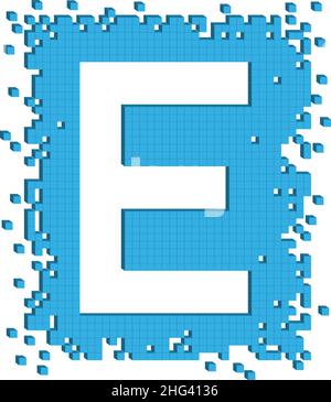 Lettre E dessinée par vecteur entourée de nombreux petits cubes de couleur bleue Illustration de Vecteur