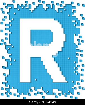 Lettre R dessinée par vecteur entourée de nombreux petits cubes de couleur bleue Illustration de Vecteur