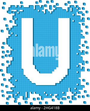 Lettre U dessinée par vecteur entourée de nombreux petits cubes de couleur bleue Illustration de Vecteur