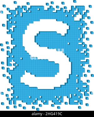 Lettre S dessinée par vecteur entourée de nombreux petits cubes de couleur bleue Illustration de Vecteur