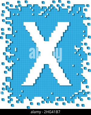 La lettre X dessinée par vecteur est entourée de nombreux petits cubes de couleur bleue Illustration de Vecteur