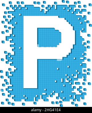 Lettre P dessinée par vecteur entourée de nombreux petits cubes de couleur bleue Illustration de Vecteur