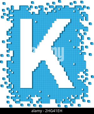 Lettre K dessinée par vecteur entourée de nombreux petits cubes de couleur bleue Illustration de Vecteur