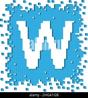 Lettre W dessinée par vecteur entourée de nombreux petits cubes de couleur bleue Illustration de Vecteur
