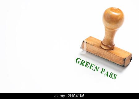 Timbre en caoutchouc avec signe de PASSAGE GRENN sur fond blanc.Gros plan Banque D'Images