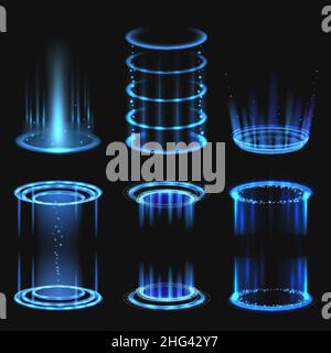 Cadres luminescents.Fantastique futuriste trous cercle portails puissance aura décent vecteur modèles réaliste ensemble Illustration de Vecteur