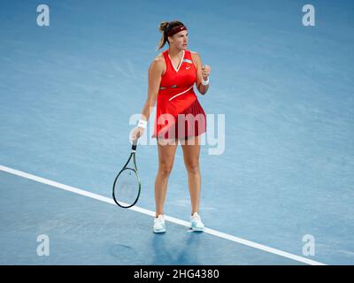 Melbourne, Australie.18th janvier 2022.ARYNA SABALENKA (BLR) en action contre Storm Sanders (AUS) le jour 2 à l'Open d'Australie de 2022 le mardi 2022 janvier, Melbourne ParkCredit: Corleve/Alay Live News Banque D'Images