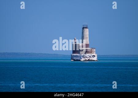 Phare de Waugoshance dans les ruines du lac Michigan Banque D'Images