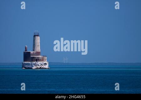 Phare de Waugoshance dans les ruines du lac Michigan Banque D'Images