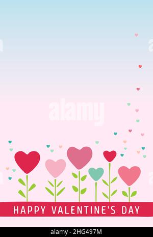 Carte de Saint-Valentin rose avec coeurs, modèle bleu pastel pour mariages et Saint-Valentin. Illustration de Vecteur