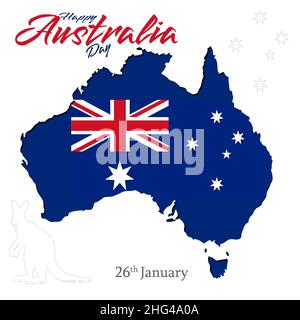 Concept « Happy Australia Day ».Drapeau australien avec le texte Happy Australia Day illustration avec fond blanc pour ajouter votre texte .Janvier 26 Banque D'Images